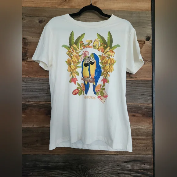 NWT FARM Rio Blue and Yellow Macaw Bird Art ORGANIC COTTON T Shirt - Picture 3 of 5